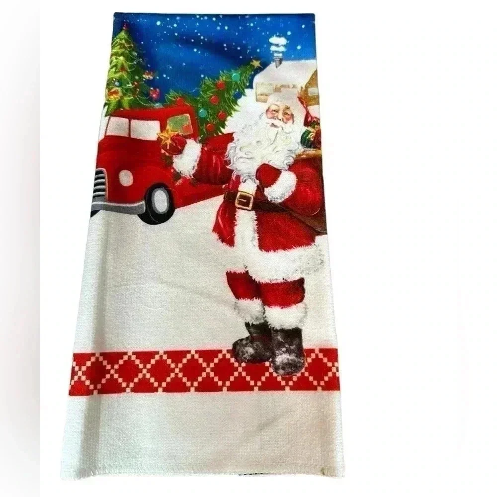 Microfiber Kitchen Towel with Santa Red Pickup 15in x 25in